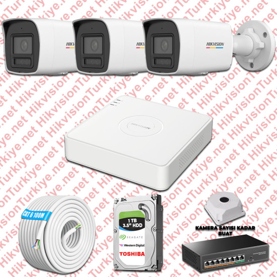 Hikvision 03 İp Güvenlik Kamerası Seti 4mp Colorvu Hibrit